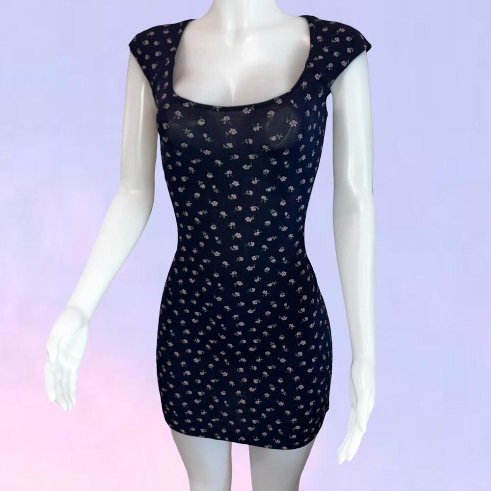 Vintage 90s y2k floral slinky floral mini dress